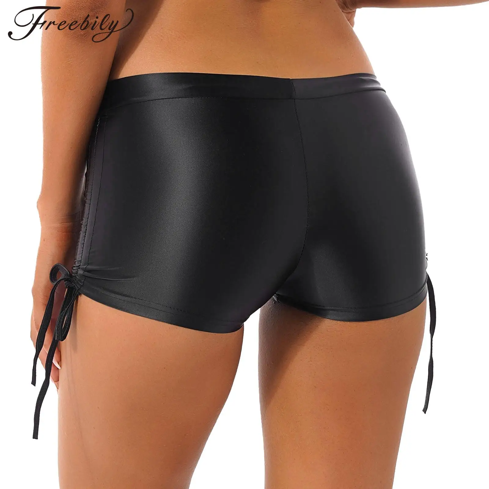 

New Glossy Drawstring Shorts for Women Extra Short Biker Shorts Shiny Fitness Clothes Sexy Glitter Running Gym Yoga Shorts