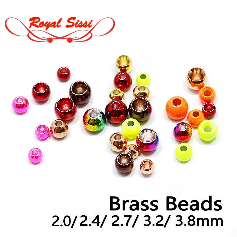 

Hot 30pcs electroplating color painted brass bead 2mm-2.7mm-3.8mm counter-drilled brass fly tying head beads for beadhead flies