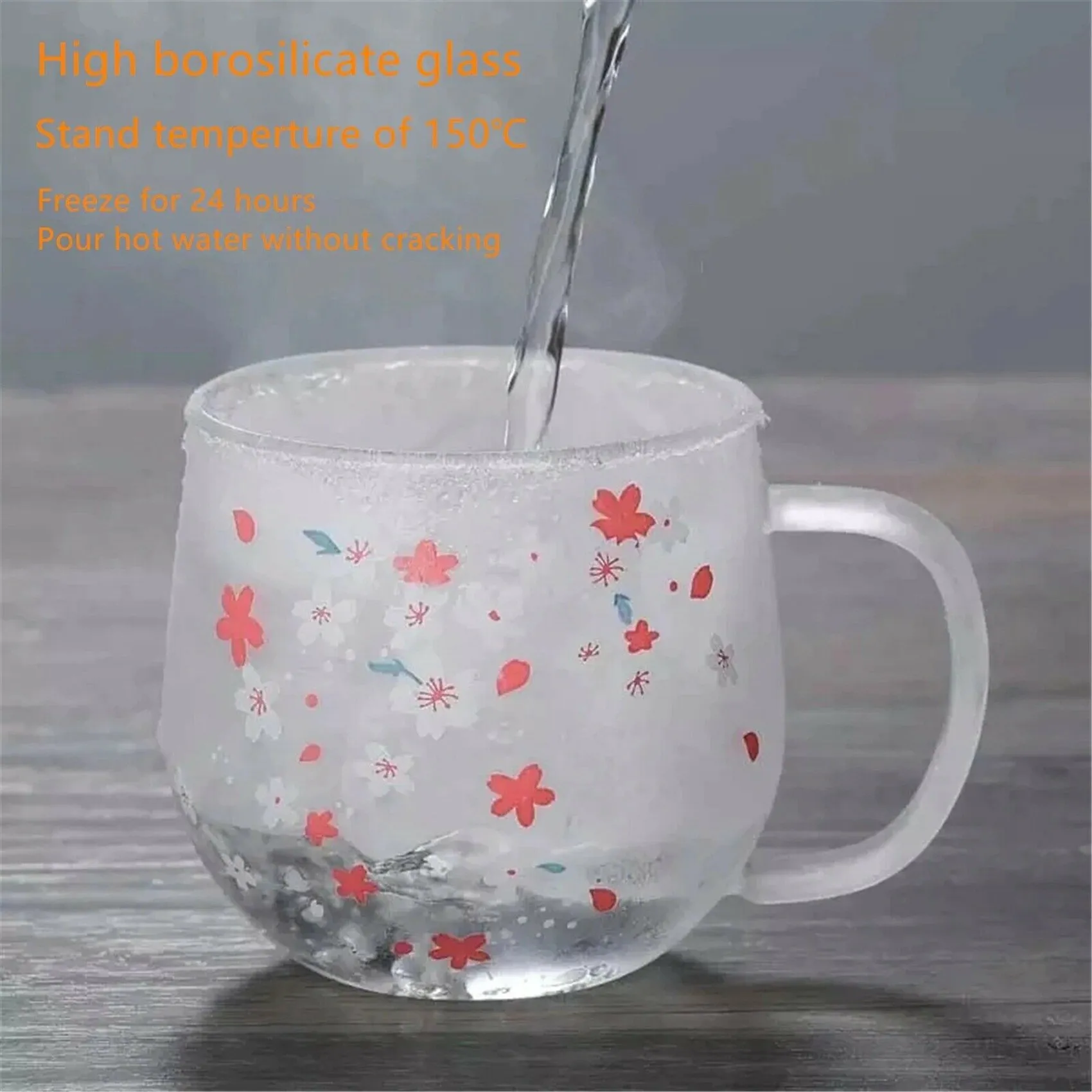 Mug Glass Mug with Tea Infuser Filter&Lid Cherry Blossoms Cup Set Blossoms Flower Teacup 300Ml Glasses Drinking