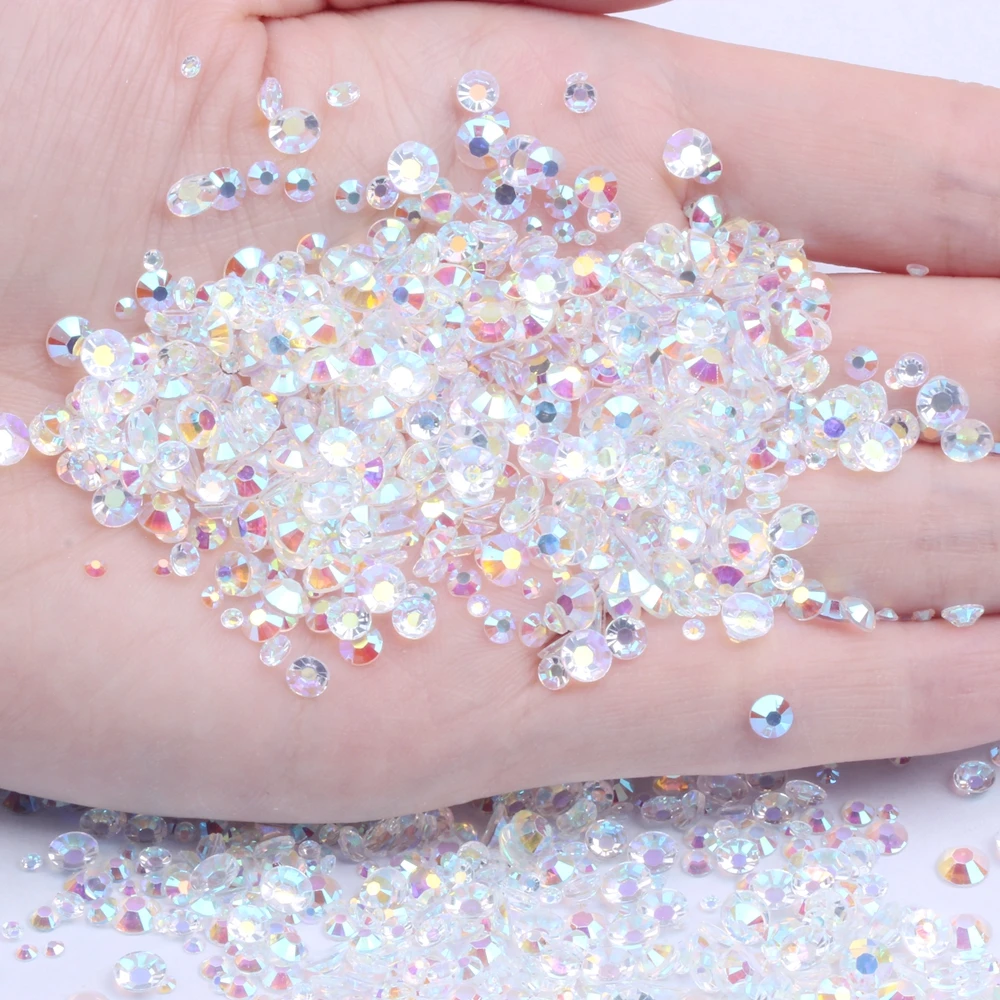 Resin Rhinestones 500/1000pcs 2-6mm And Mixed Sizes Clear AB Round Flatback Glue On Stones DIY Nails Garment Supplies