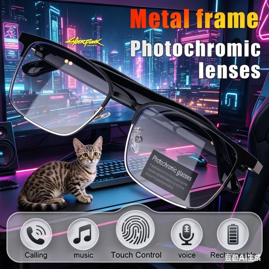 

Exquisite AI Smart Glasses Durable Metal Frame Opalescent Color-changing Lenses Elaborate Multi-function Wireless Bluetooth