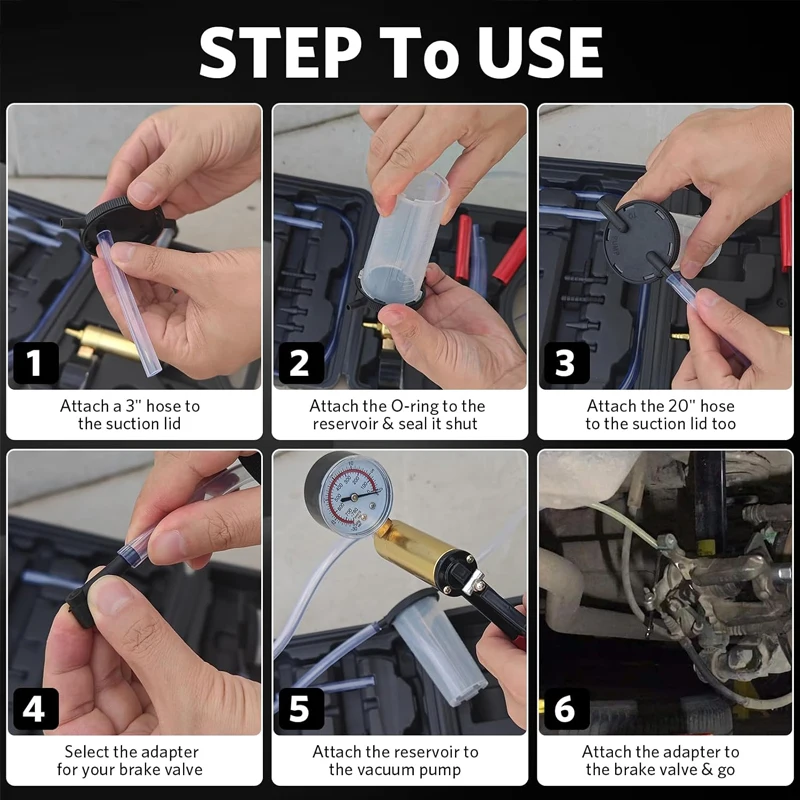 21 stks Handmatige Remontluchter Vacuümpomp Kit Automotive Vloeistof Tester met Gauge Adapters 2 in 1 Handheld Pistol Test Tools voor Auto