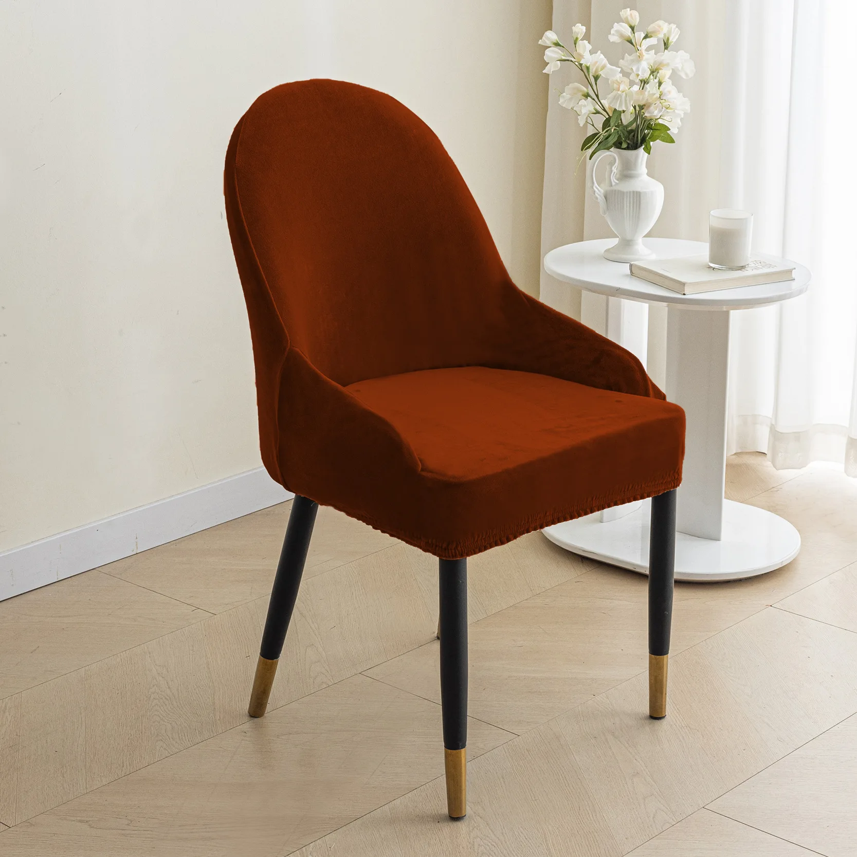 غطاء كرسي ثالب فضي مخملي ، أحادي اللون ، مانع للإنزلاق ، مسند ذراع متوسط ، مرن ، مقوى ، مسند ظهر سميك ، منزلي ، سميك 1