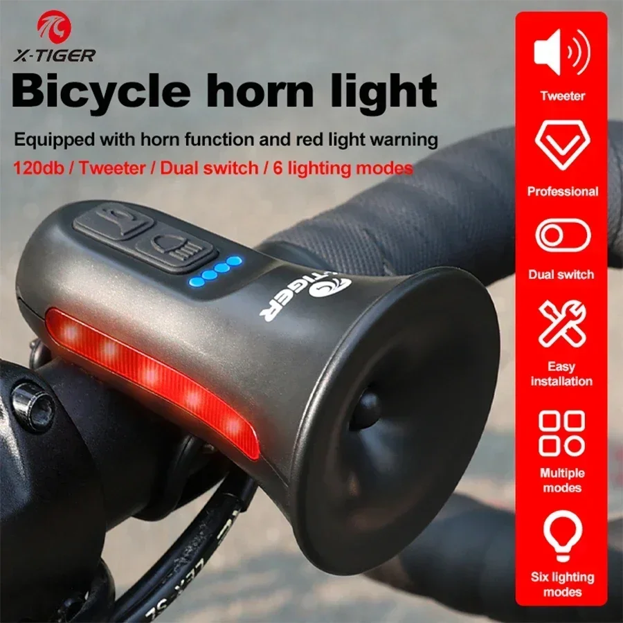 X-TIGER 120dB Fahrradhupe Warnsirene Outdoor Wasserdichte Fahrradklingel 6 Stunden Batterielaufzeit Geeignet für Straßen- und Mountainbikes