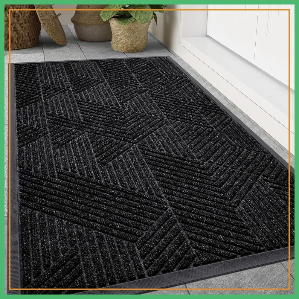 

Heavy Duty Doormat for Outside, Natural Rubber, Traps Dirt & Moisture, Easy Clean Low Profile, Irregular Triangle (47x32, Black)