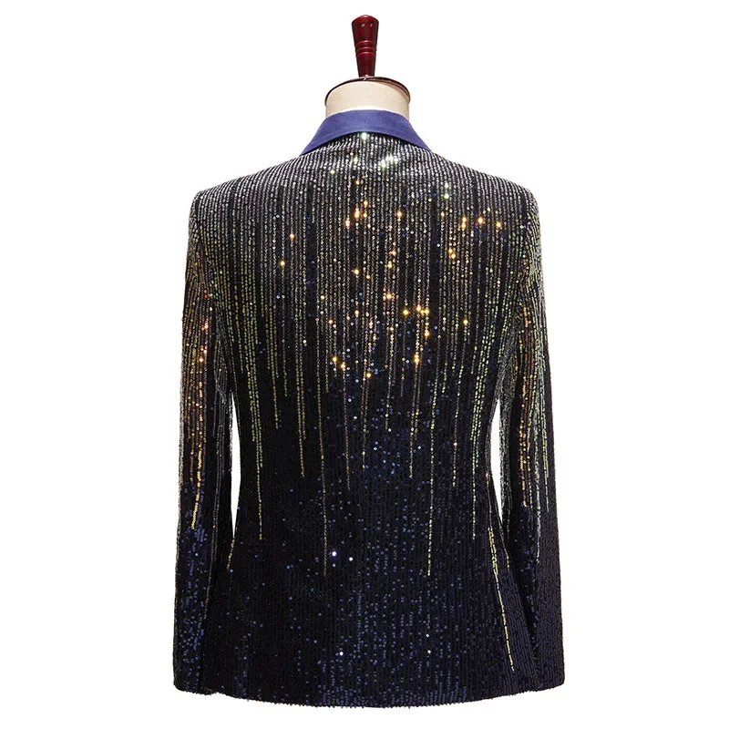 HOO 2024 Men\'s Colorful Meteor Gradient Sequin blazer Three Button Host Bar Shiny Catwalk   blazer