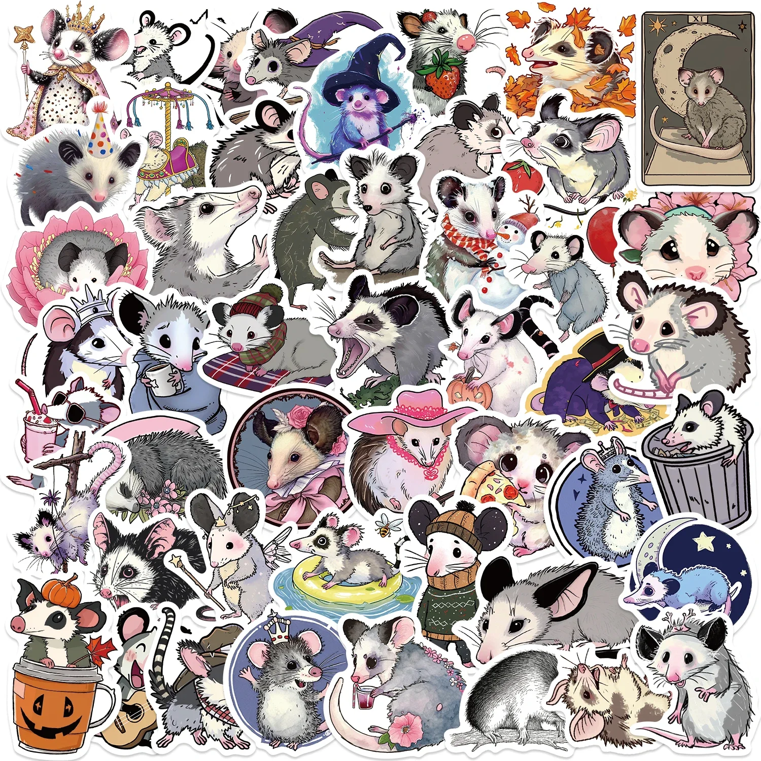 50pcs Cute Mood Possum Stickers Opossum DIY Stickers Scrapbooking Phone Luggage Skateboard Waterproof Decals