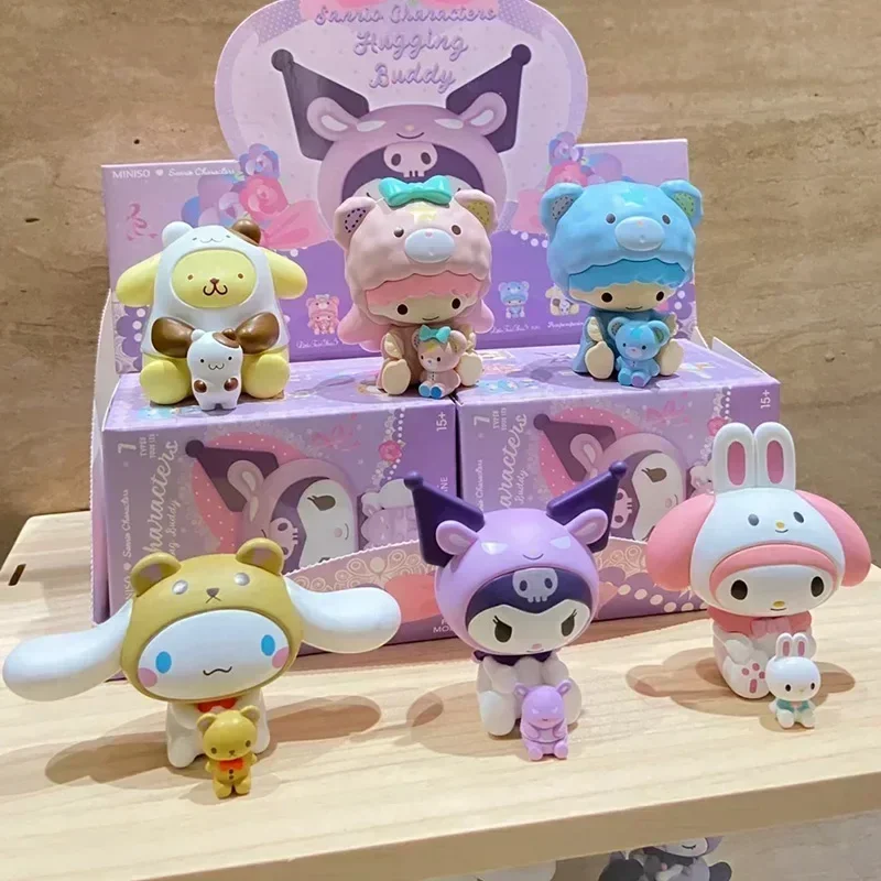 Miniso Sanrio Hug Little Buddy Series Blind Box Kuromi Cinnamoroll Action Figure Cartoon Doll Model Collection Surprise Toy Gift