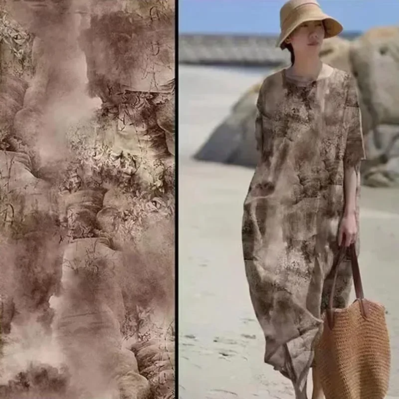 

100% чистая ткань Ramie высокого качества с цифровой печатью, летние платья, китайский тонкий стиль, халат, метры, льняная ткань Tissu Lion 2026