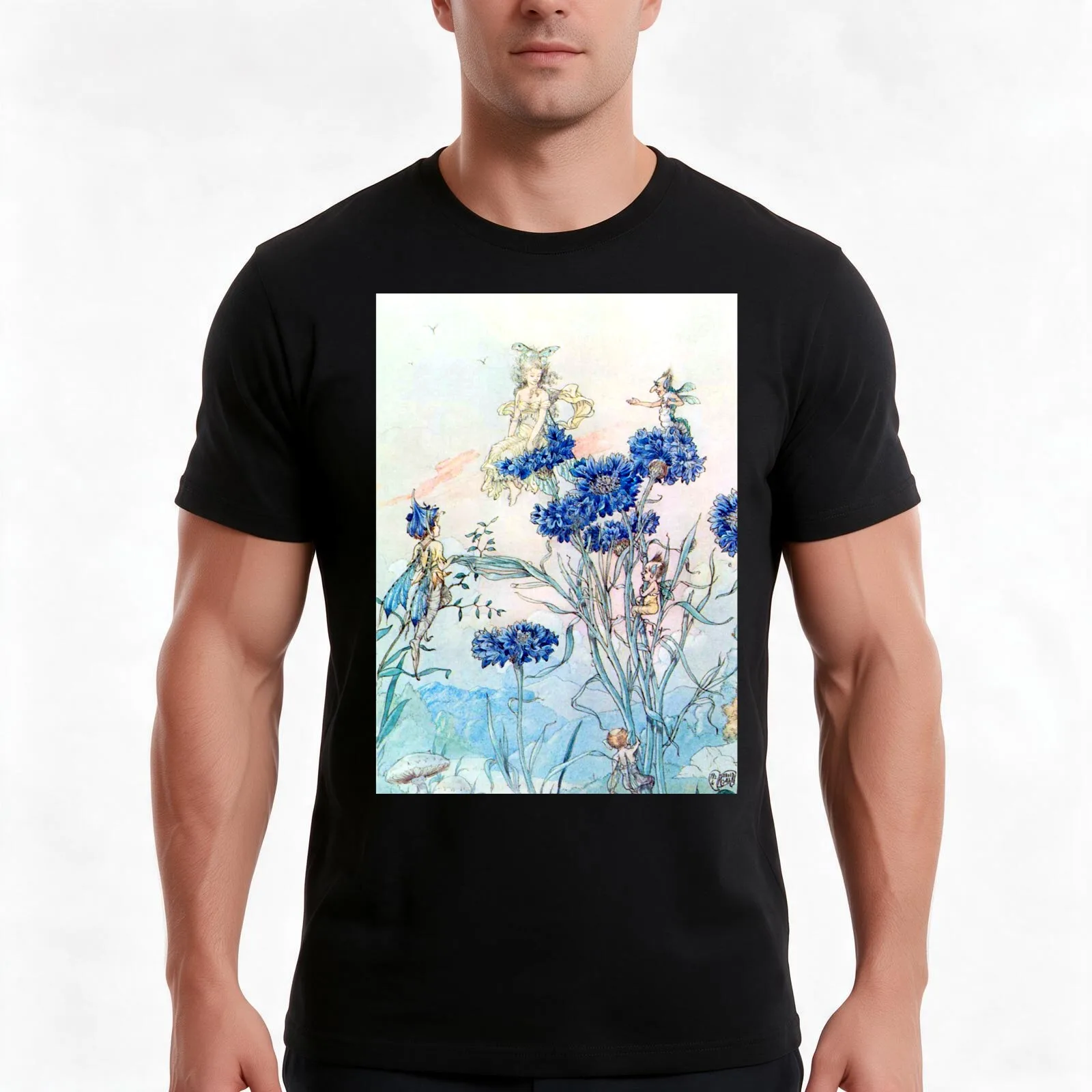 Cornflower Flower Fairies - Harold Gaze T-Shirt, Summer Casual Cotton Tee, Oversized Streetwear Tops, Vintage Graphic Print