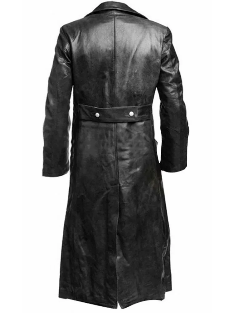 Men Moto Coat Faux Leather Black PU Large Size Double Breasted Lapel Jacket Loose Long Sleeve Autumn Winter Clothing