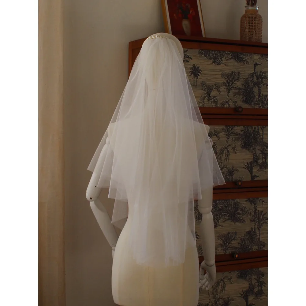 

Wedding Veil with Comb 2025 New Collection Simple Pearl Beaded Short Marriage Shoulder Bridal Veils Accessories