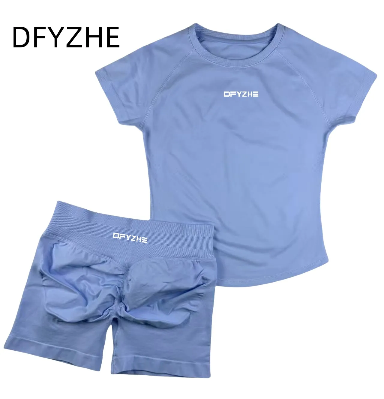 DFYZHE 2-delige Impact Sportset Korte Mouw Naadloze Yoga Top Fitness Set Dames Workout Running Sport Shorts Gympak - afbeelding 1