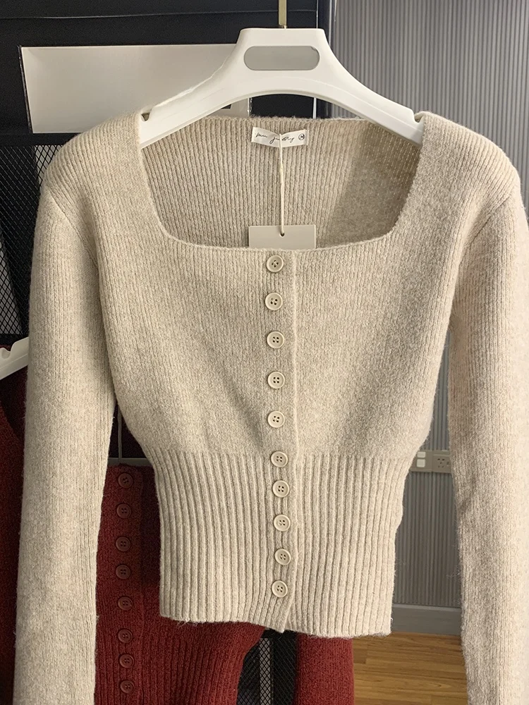 

Для похудения ort Knit Base irt Женский корейский с квадратным воротником Внутренняя одежда Кардиган Свитер Тепло Отопление Длинная светящаяся шерсть...