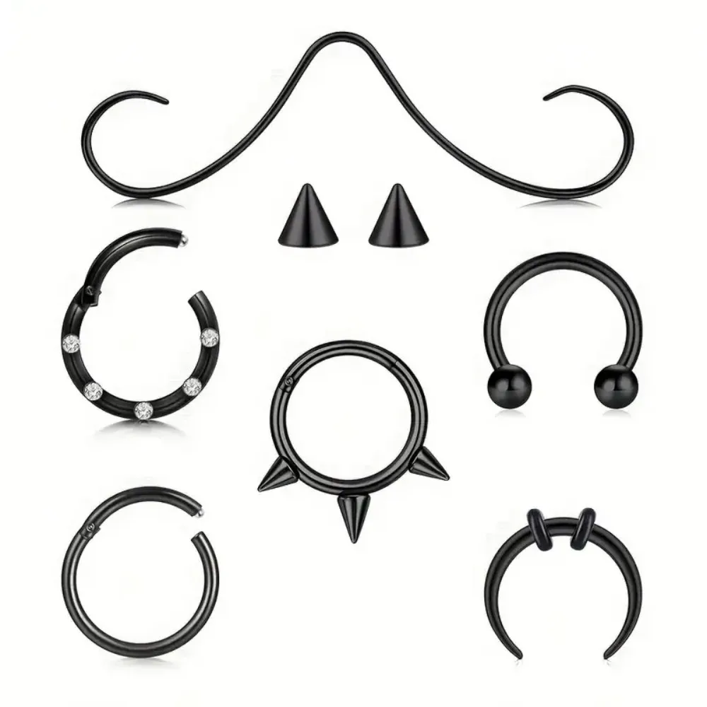

8pcs Of Beard Shape Nose Ring, Nose Septum, Nose Diaphragm, Perforated Jewelry, 16G Stainless Steel Nose Ring Y2K