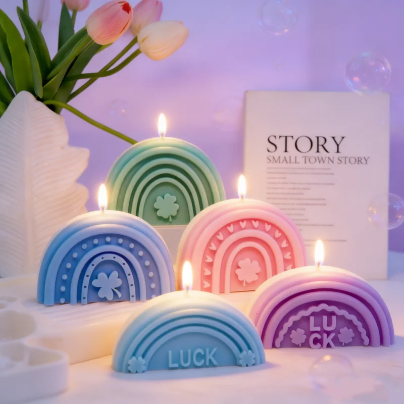 3D Regenbogen Klee Silikon Kerze Form DIY Handgemachte Glück Bogen Formen Duft Wachs Harz Form Geburtstag Party Ambiente Wohnkultur