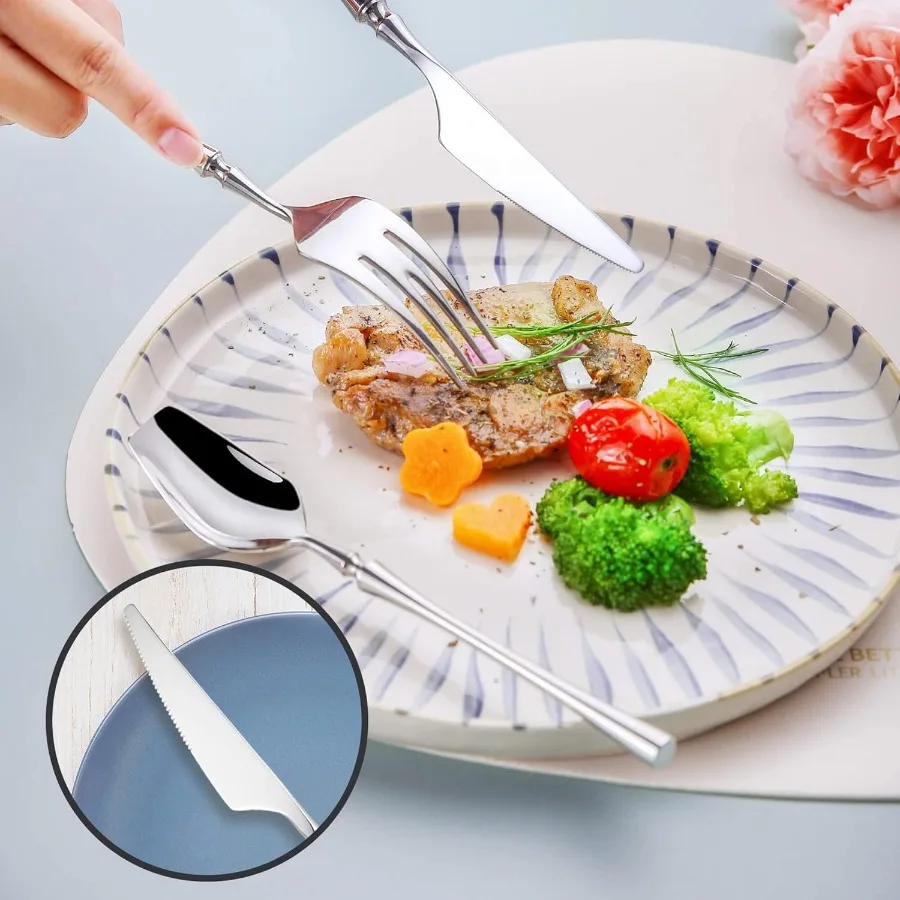 20 قطعة مجموعة الفضيات ل 4 الحديثة 18 10 أطباق من الفولاذ المقاوم للصدأ مجموعة أدوات المائدة ريفي فريدة من نوعها مجموعة ملعقة وشوكة ل