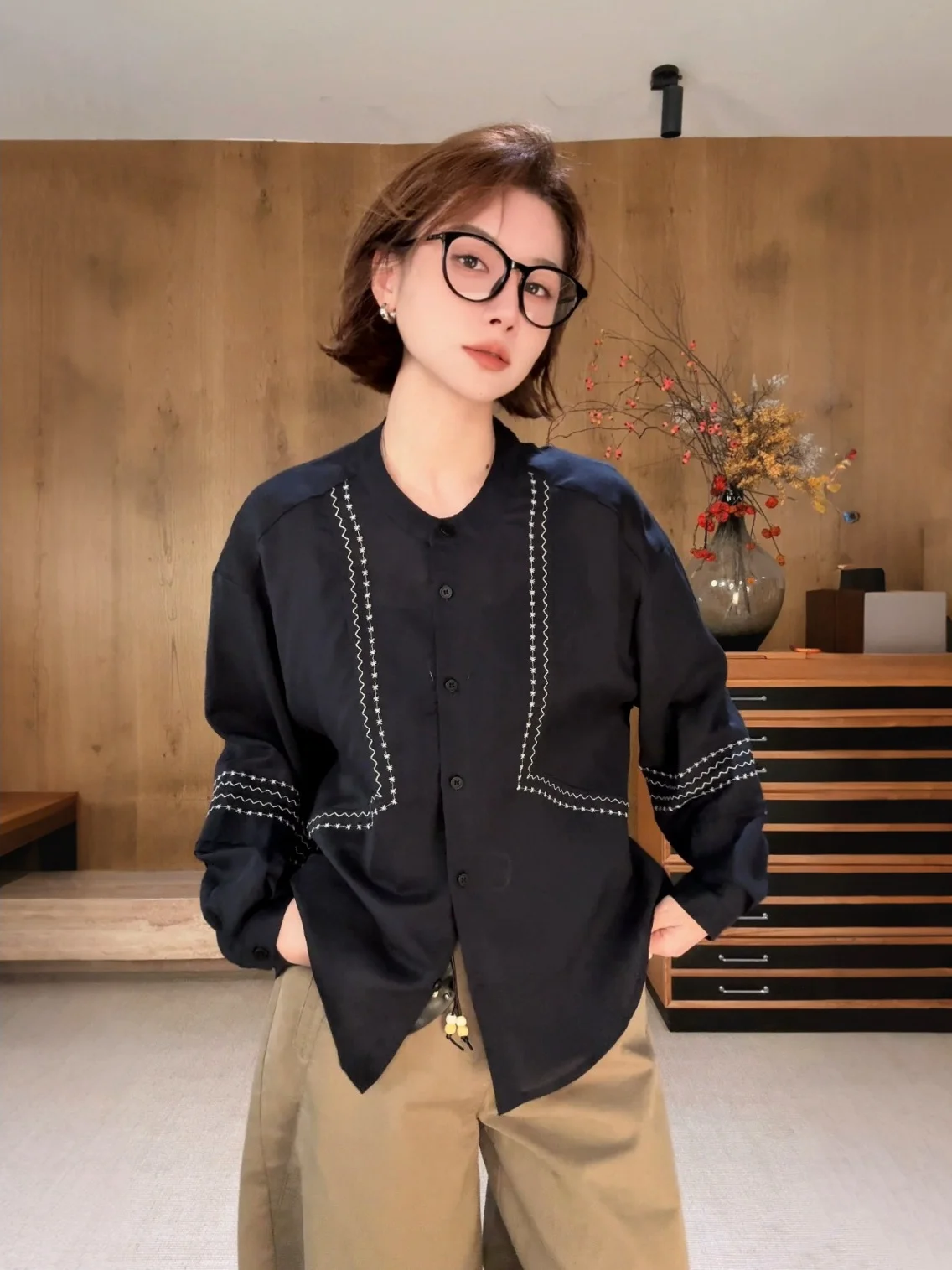 

Элегантная женская рубашка с длинным рукавом и круглым вырезом из смесового хлопка, в минималистичном стиле, с эффектом похудения, сшитая из разных тканей, универсальная, весенняя