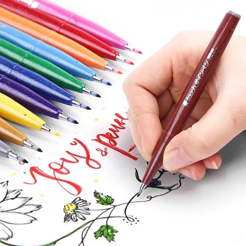 Japan Pentel Touch Brush Pen Set Soft Tip Color Drawing Pen Lettering Caligraphy Pennarelli Brush Marker Dessin Art Supplies