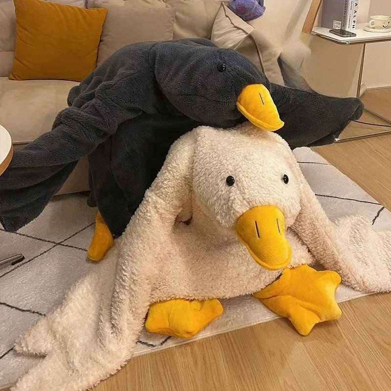 Funny Hoodie Wearable Blanket Fluffy Plush Bathrobe White Goose Cozy Warm Loungewear for Women Men Party Cosplay Novelty Gift