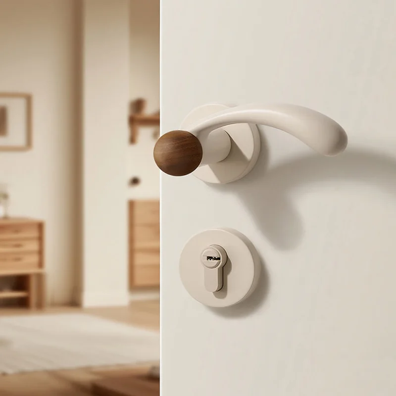 

(1 Set) Bedroom Door Lock Cream Antique Style Indoor Wooden Door Split Type Door Lock Magnetic Suction Silent Beige Door Handle