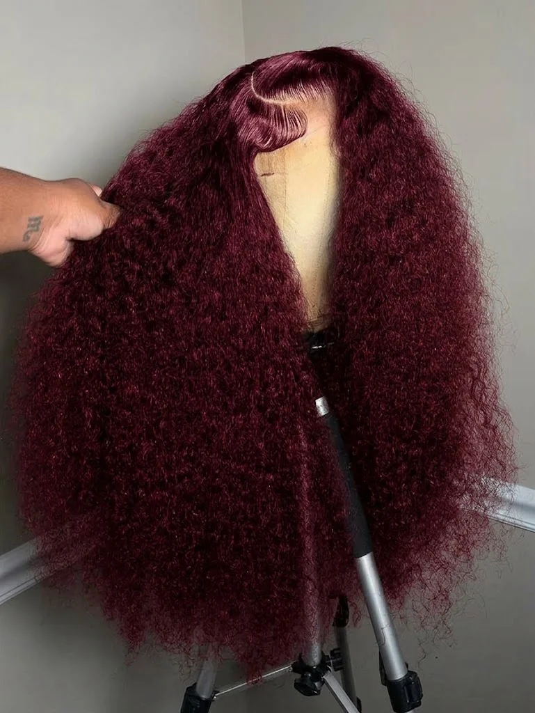 36Inch Curly Human Hair Wigs 99J Burgundy Deep Wave Lace Front Wig 13X4 13X6 Hd Lace Frontal Wig 260 Density Water Wave Pre Plucked Brazilian Hair