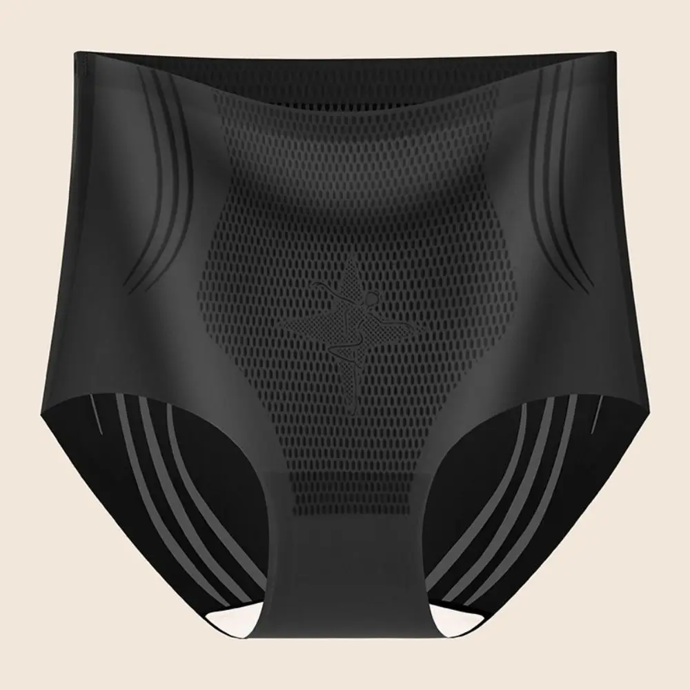 

Mid Waist Women Ice Silk Briefs Tummy Control Cotton Crotch Seamless Shapewear Underwear Lingerie Postpartum Panties Daily