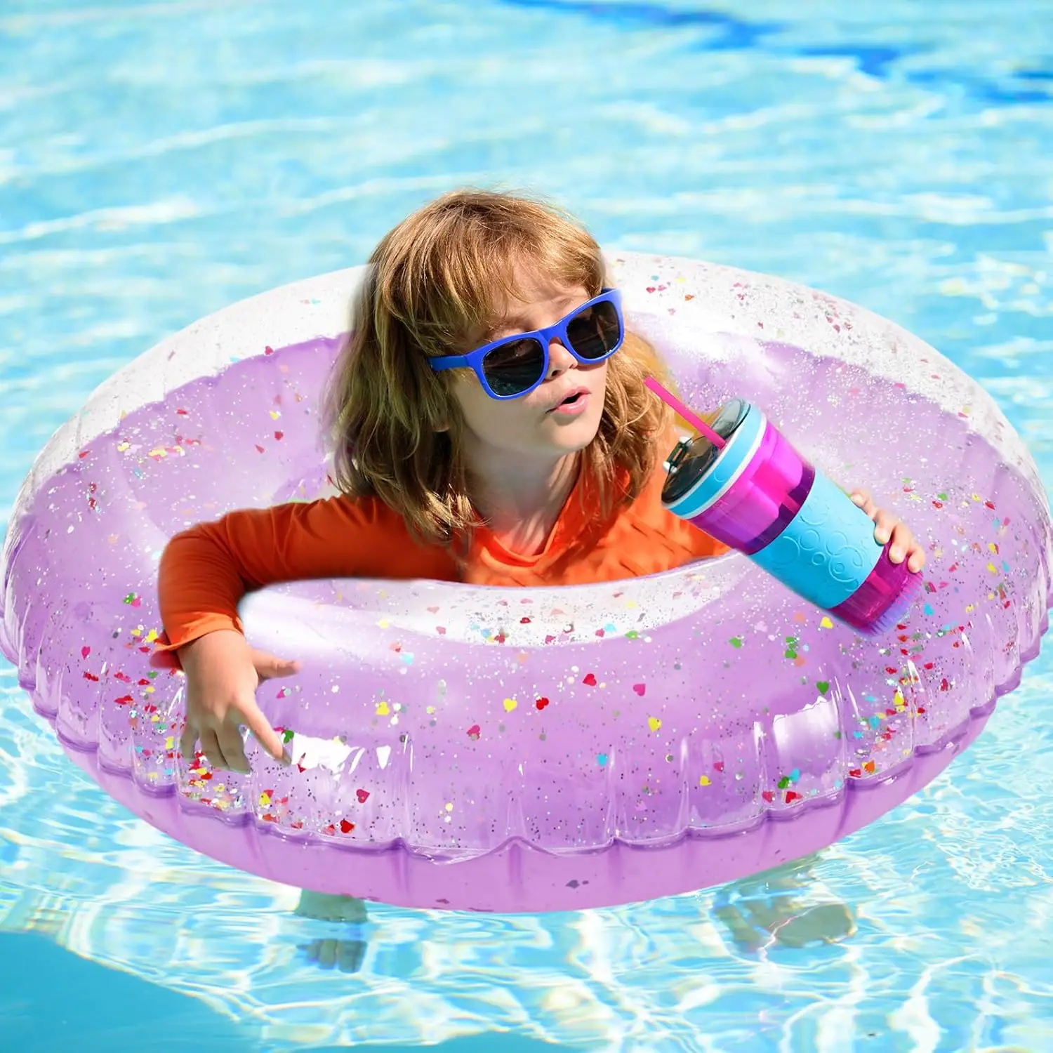 3Pcs Purple Inflatable Pool Floats Toys Glitter Lavender Swim Tubes Rings Pool Tube for Kids Adults Outdoor Summer Swimming Pool