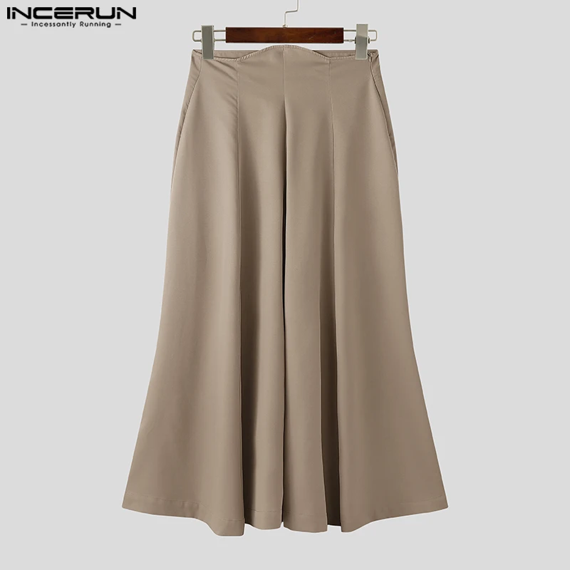 INCERUN Men Wide Leg Pants Solid High Waist Joggers Loose Casual Trousers Men Streetwear 2025 Fashion Male Long Pants S-5XL