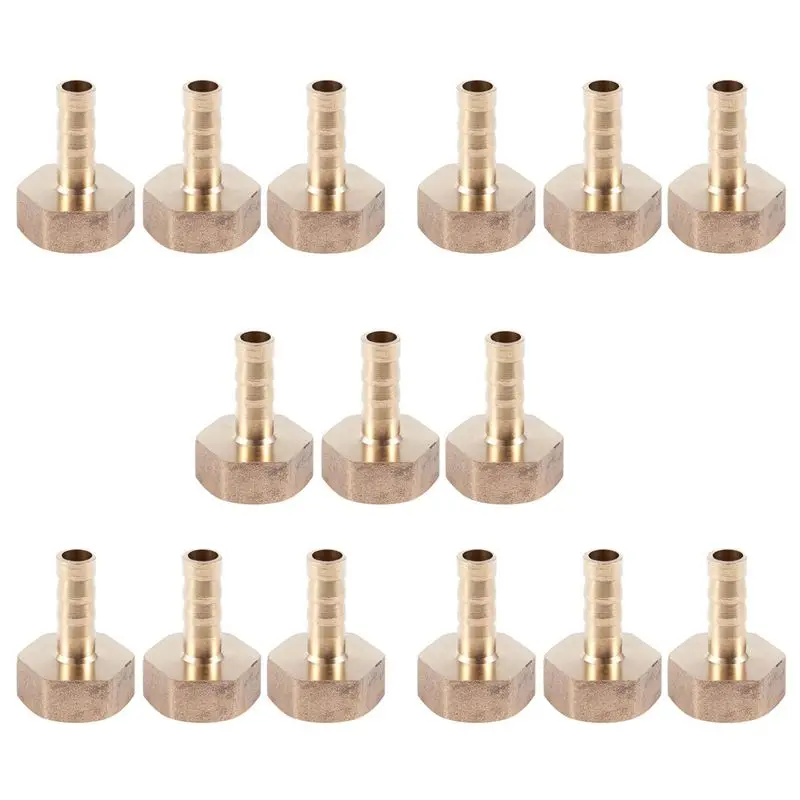 EYFL-15 Pcs 1/2 BSP Female Thread 8Mm Air Pneumatic Gas Hose Barbed Fitting Gold