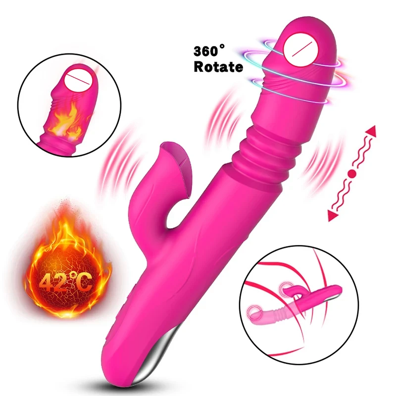 Double Tongue Vibrating dildo with warming Telescopic Rotating vibrator for woman Anal vaginal Clitoris Stimulator sex toys