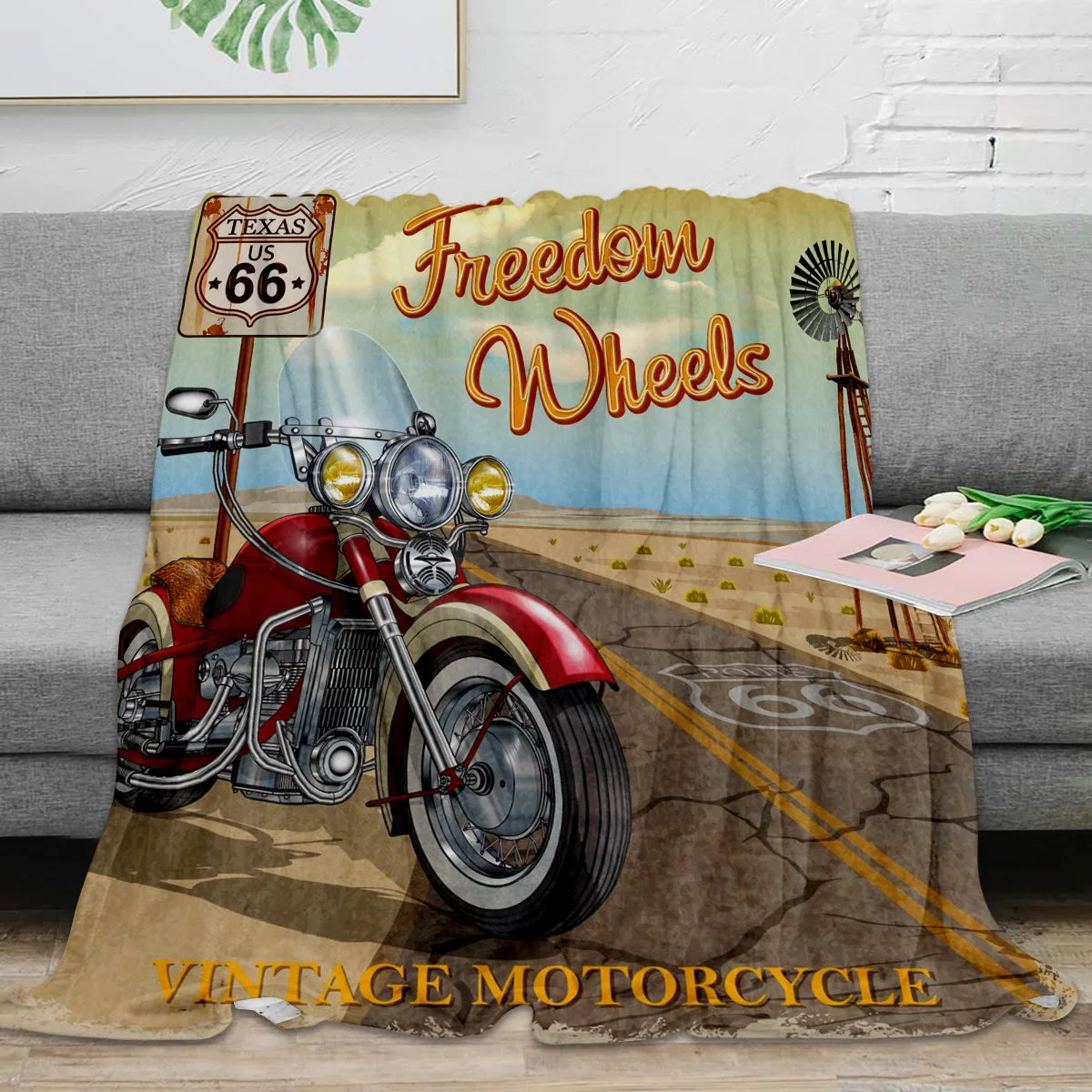 Motorcycle Highway Retro Style Throw Blanket Portable Warm Blanket Blankets For Beds Home Decor Sofa Blanket