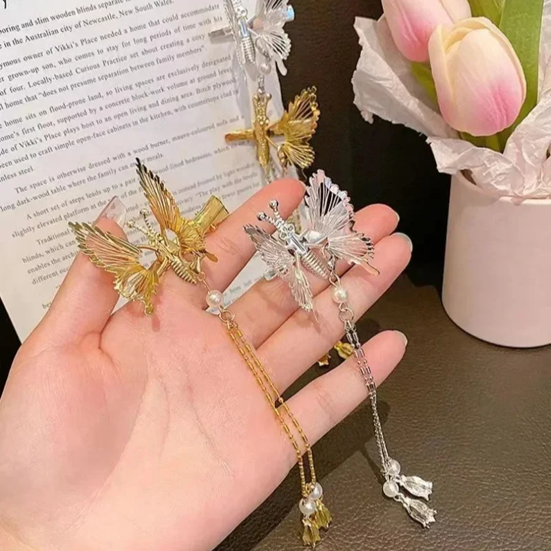 

1/2Pcs Trembling Butterfly Hair Clip with Tassel Vintage Elegant Moving Design Side Bangs Pin Fashion Hair Accessory