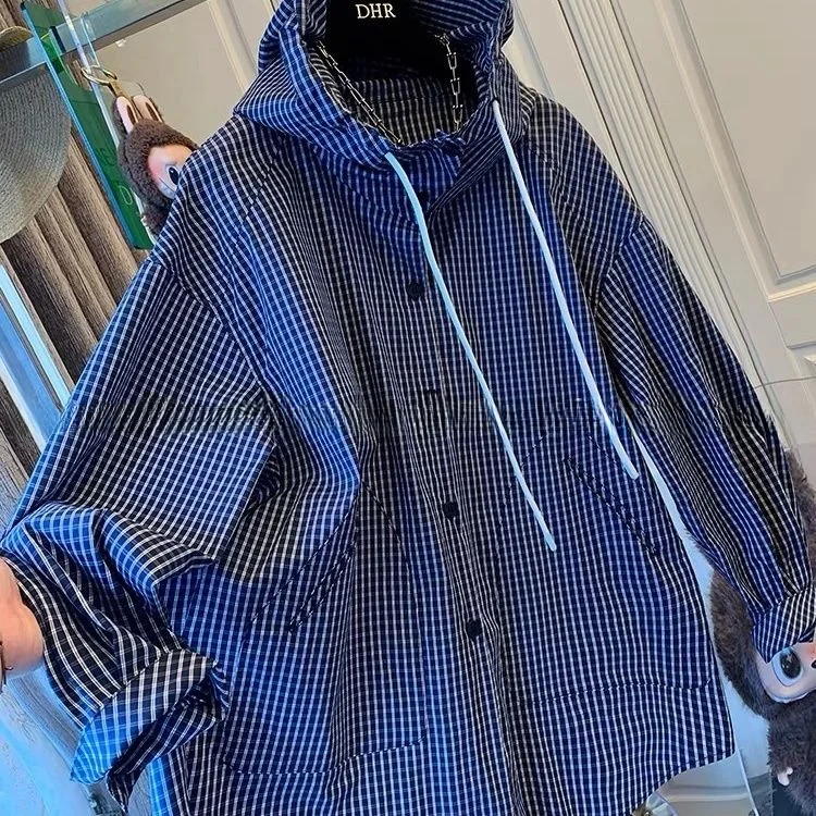 

Loose Fit Plaid Long Sve Hooded irt Men's Casual Sle Spring Autumn New Arrival Unique Top Quali Material Easy Care
