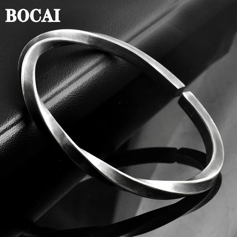 

BOCAI New Real Solid S999 Silver Mobius Circle Bracelet for Men Punk Style Vintage Handmade Jewelry High-End Gifts