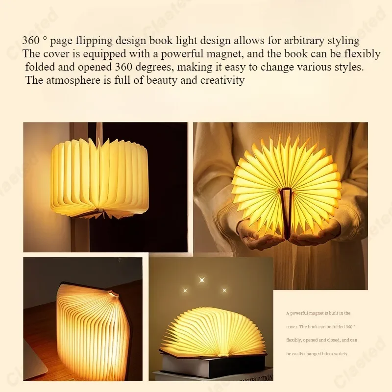 360도 창의적인 LED 책 모양의 조명 °   연구 침실 머리맡 거실 분위기 장식 조명을 위한 플립 디자인