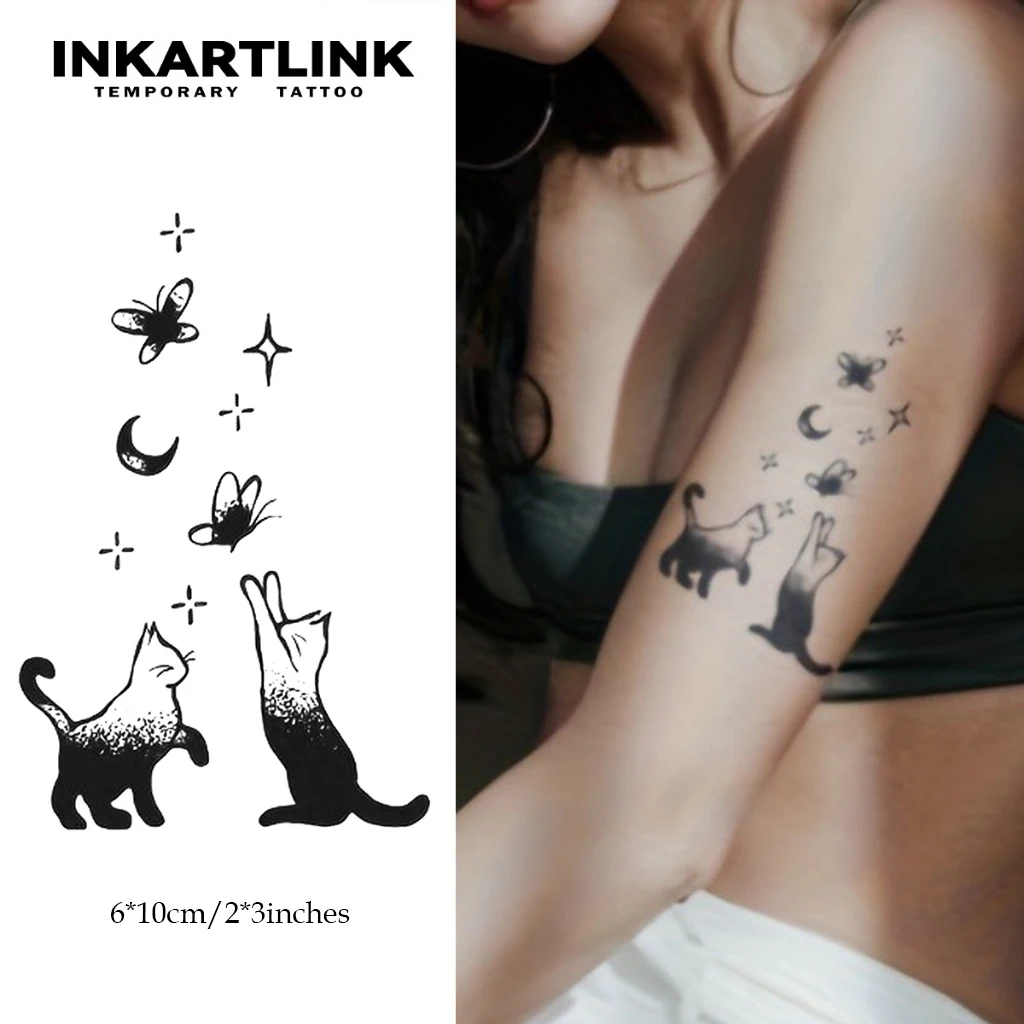 Cat Temporary Tattoo,Lasts To 15 Days New Technology Magic Waterproof Semi Permanent Sticker.