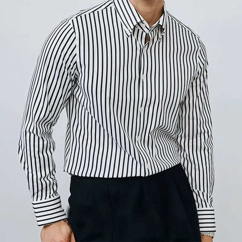 2024 Autumn New Business Shirt Men\'s Elegance High Sense Casual Non Ironing Striped Shirt Men\'s Long Sleeved Printed Shirt