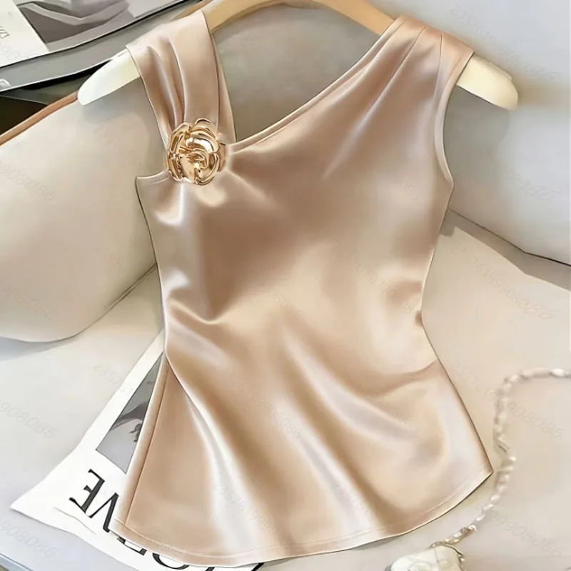 Blusa de Moda para Mujer, Sin Mangas, Cuello Asimétrico, Estampado Floral, Blusa de Verano, Camisas, Blusas, Tops para Mujer, Q3994