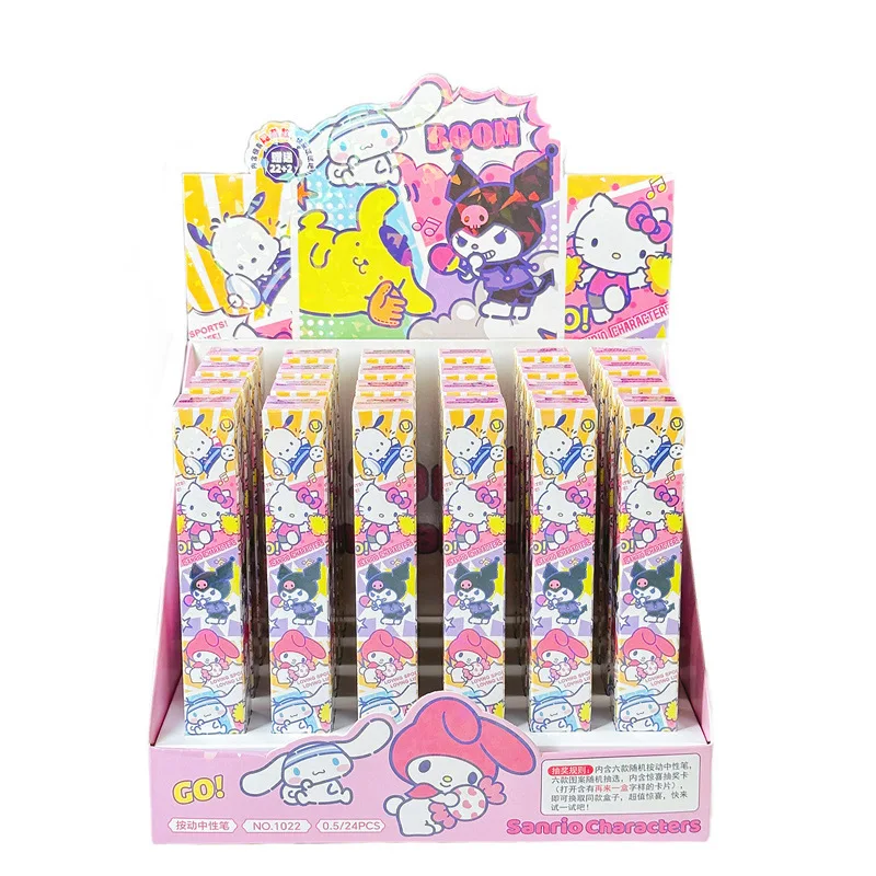 Imagem -05 - Sanrio Kuromi Minha Melody Gel Pen Desenhos Animados Bonito 0.5 mm Black Press Sign Pen Papelaria Estudante Atacado Embalagem Independente 24 Pcs