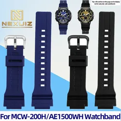 18mm 20mm Black Green Orange Blue Red Silicone Watch Strap For Casio MCW-200H/AE1500WH Sports Rubber Watch Strap Men's Accessory