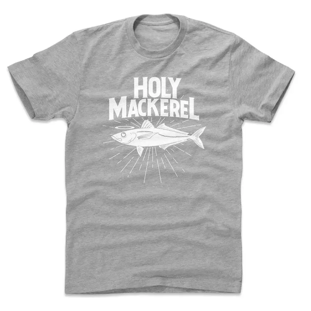 Funny Fishing Men's Cotton T Shirt Outdoors Holy Mackerel Fish WHT