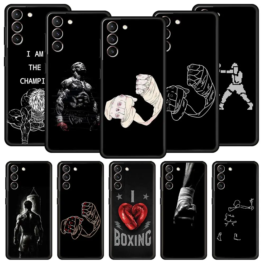 Boxing Champion Themed Soft Phone Case For Samsung Galaxy S25 Edge S24 Plus S23 FE S22 S21 S20 Ultra 5G S10 Black Protect Cover