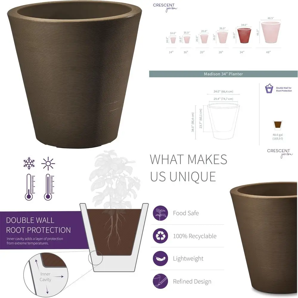 

Weather-Resistant Double Walled Planter Pot with Drain Hole - Extra Large Indoor/Outdoor for Commercial Use