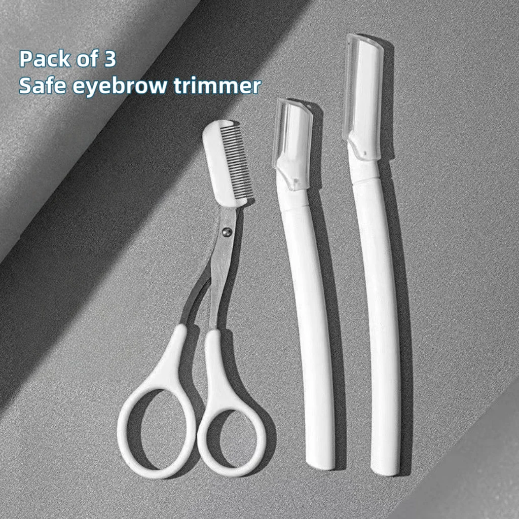 Portable three piece stainless steel eyebrow trimmer, safety eyebrow shaper, shaver, female makeup tool, eyebrow trimming tool