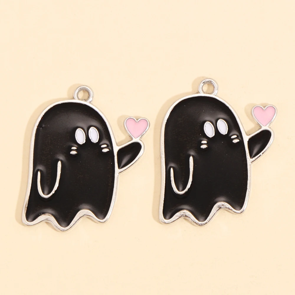 10 Stück süße schwarze und weiße Geister-Anhänger Halloween-Party-Dekorationen für Halskette Ohrringe DIY Schmuckherstellung Legierung Charms – Detail 9