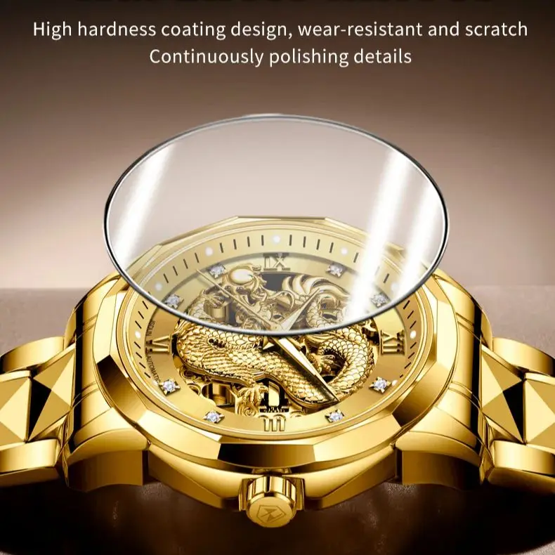 JSDUN 8840 Men Watch Luxury Hollow Gold All Dragon Carving Watch Diamond All Automatic Mechanical Watch Original Men Brand Watch - Image 6