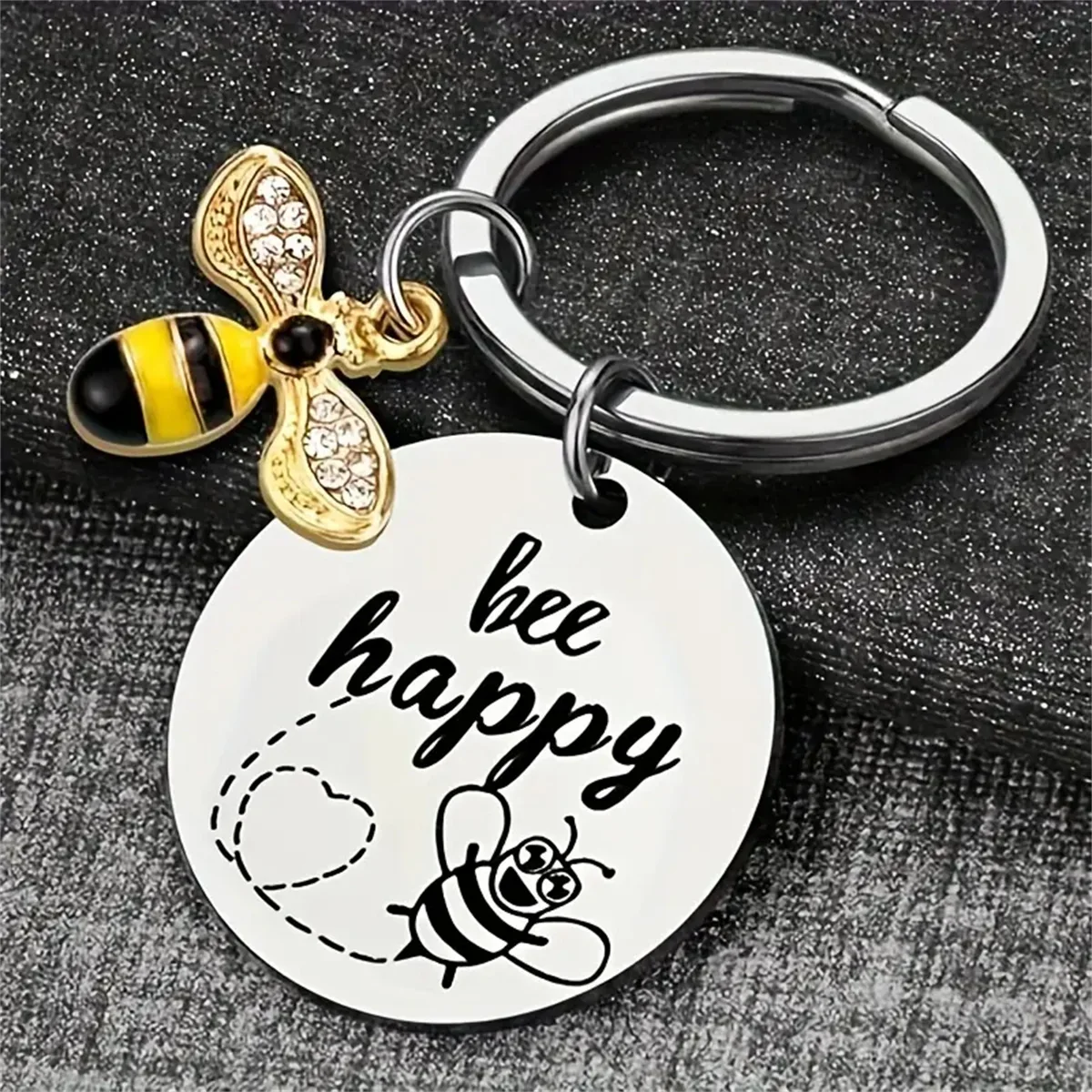 Bee Happy Keychain - Inspirational Gift for Women, Mom, Daughter, Son, Niece, Nephew, and Friends - Perfect for Birthdays, Chris