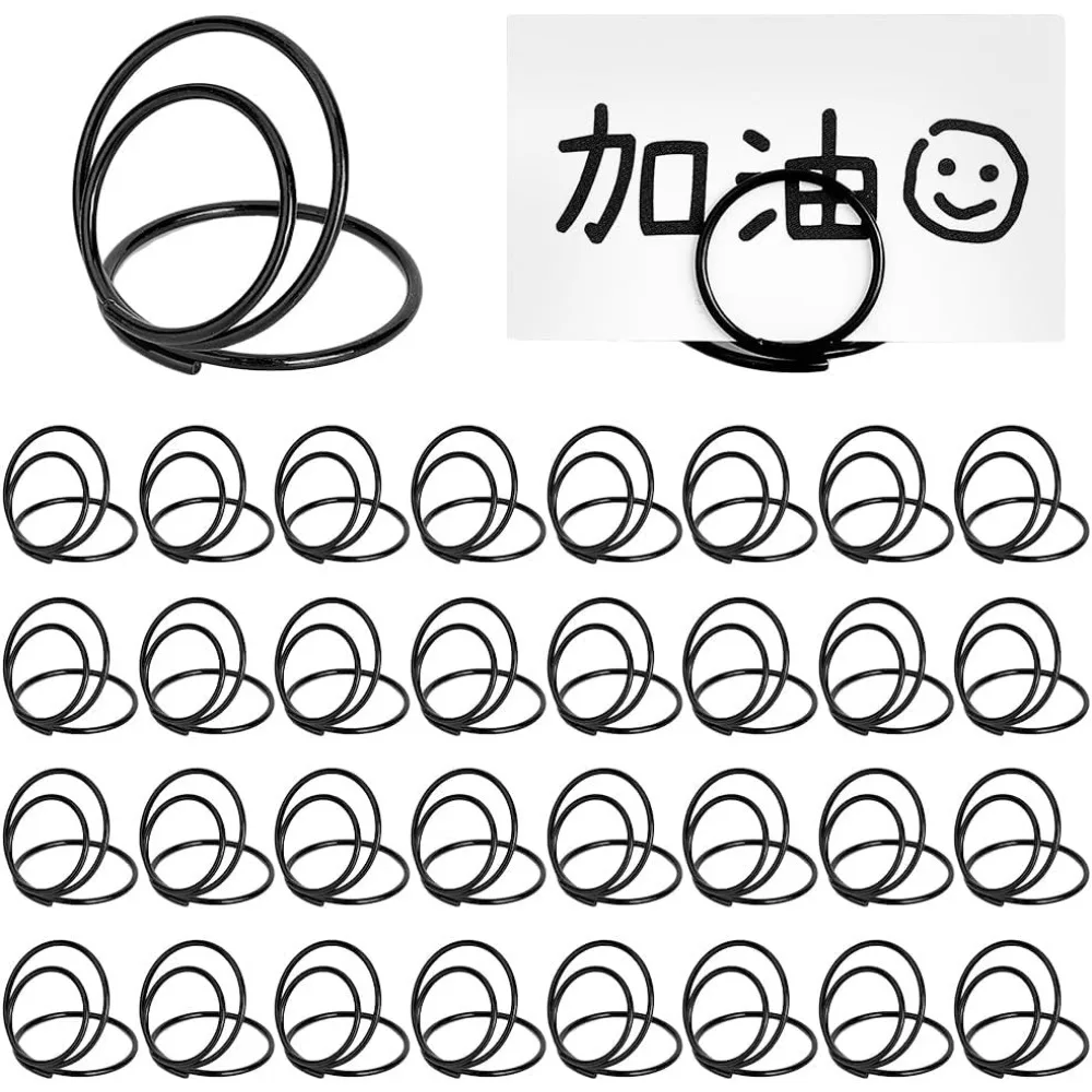 

50pcs Round Table Number Holder Black Picture Clips Stand Memo Note Stand Mini Place Card Holders for Wedding Graduation Party