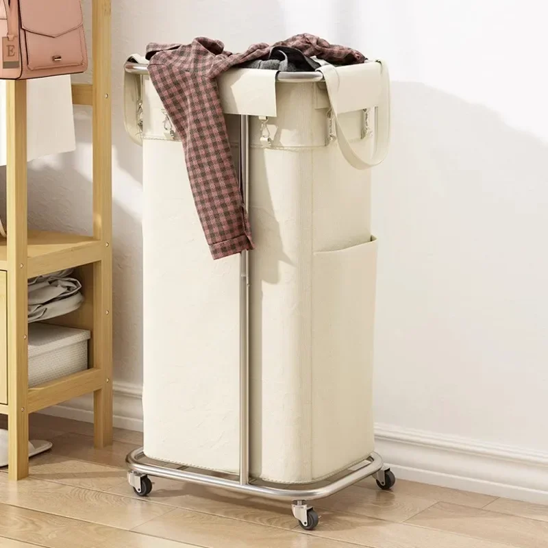 Large Capacity Breathable Cotton And Linen Dirty Clothes Basket Simple Modern Double Handle Storage Basket With Wheels